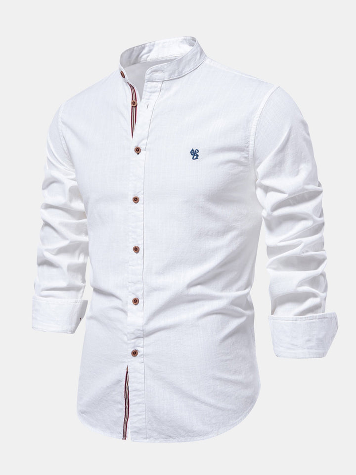 Mathias - Camisa De Lino De Manga Larga Con Cuello Alto