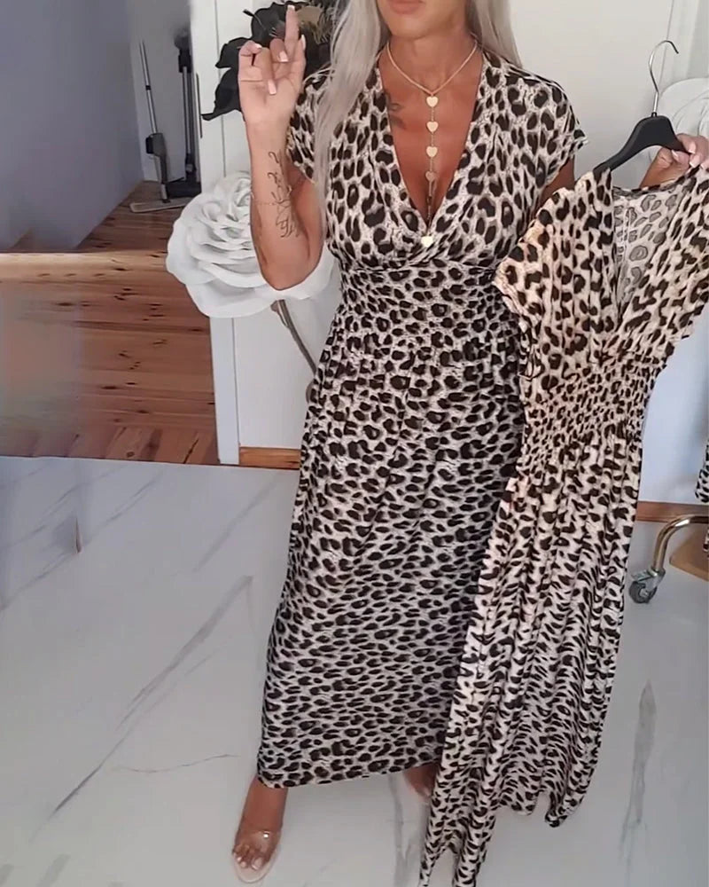 Erendira - Elegante Vestido Con Cuello En V y Estampado De Leopardo