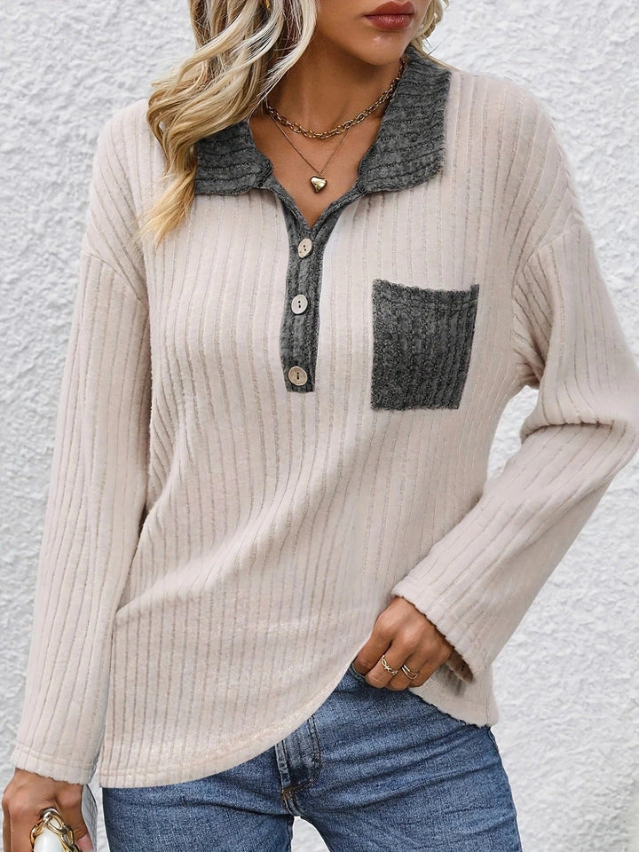 Yanna - Top de Moda con Cuello de Polo y Rayas