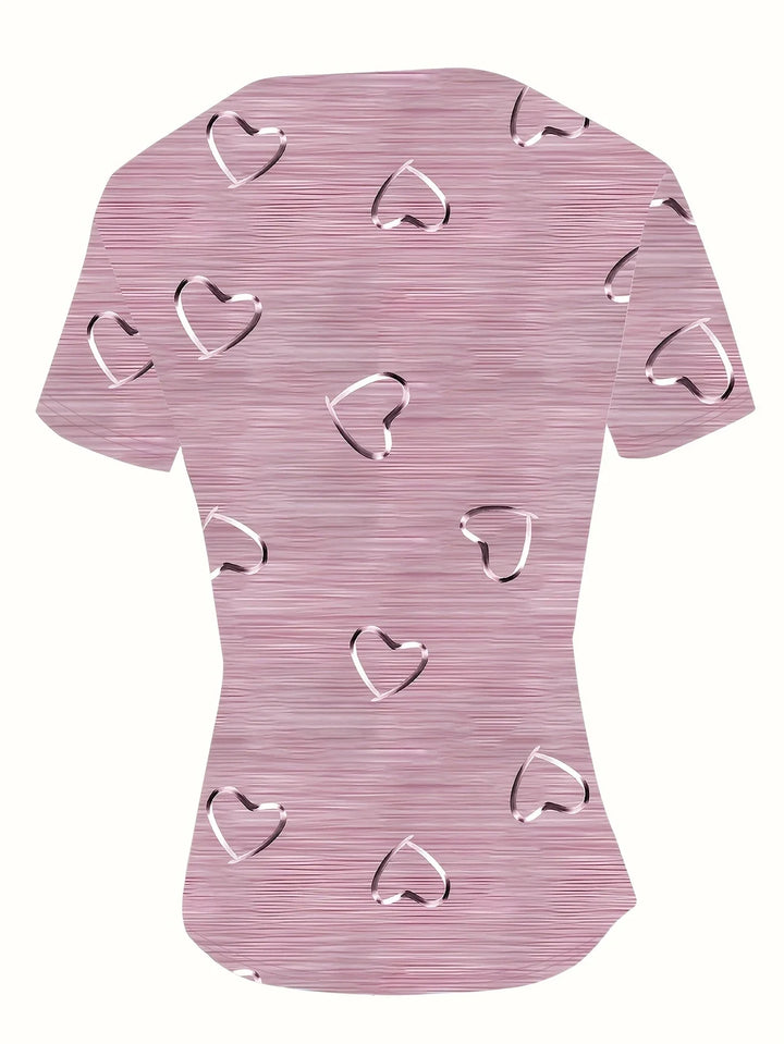 Emlyn - Top Moderno Con Cuello En V y Estampado De Corazones