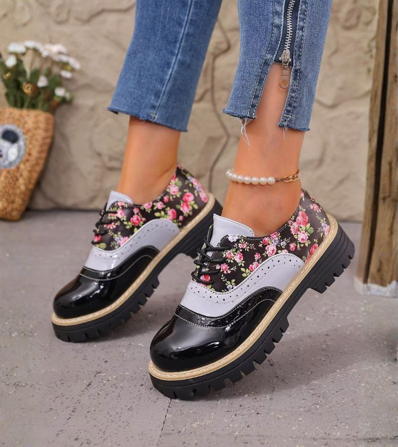 Kiela - Zapatos Oxford Con Estampado Floral Y Suela Gruesa Con Tacos
