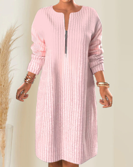 Nalea - Vestido De Color Liso Con Cremallera