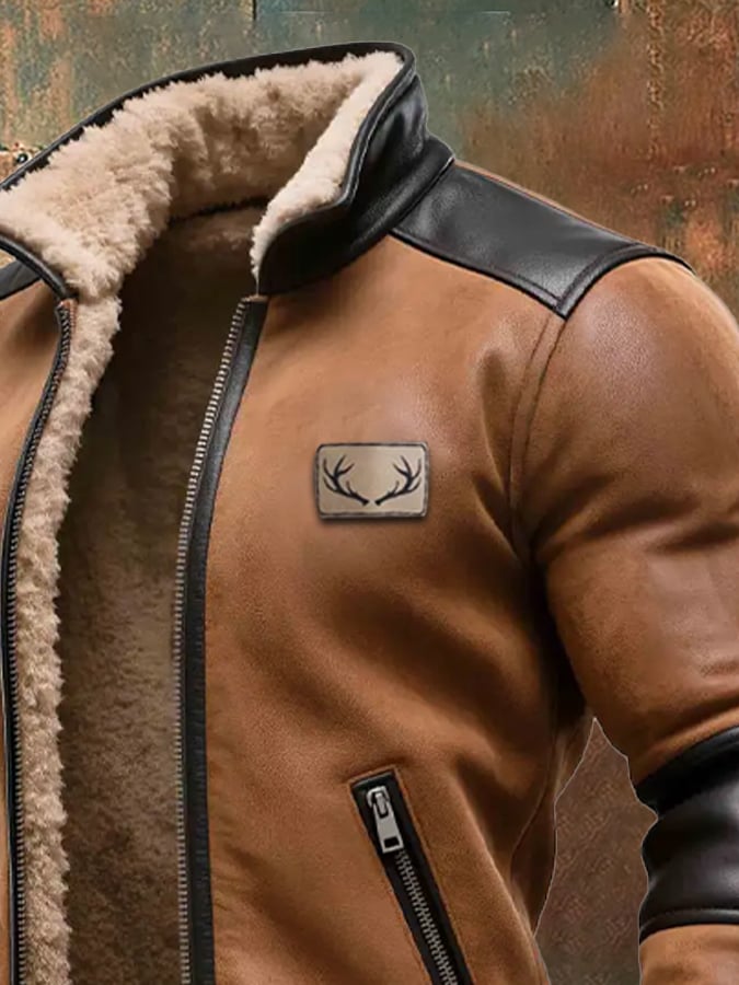 Labuschagne - Chaqueta Cálida De Ante y Cuero Vintage