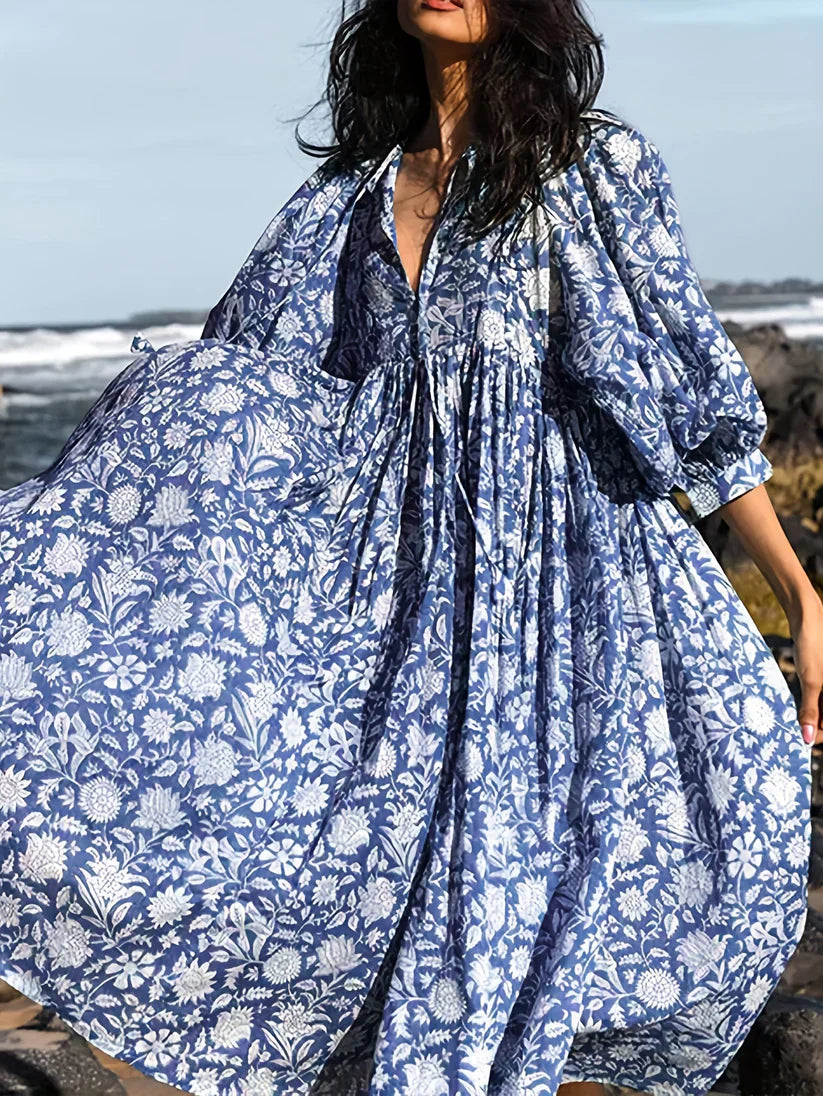 Janna - Vestido Midi Con Estampado Floral y Escote En V
