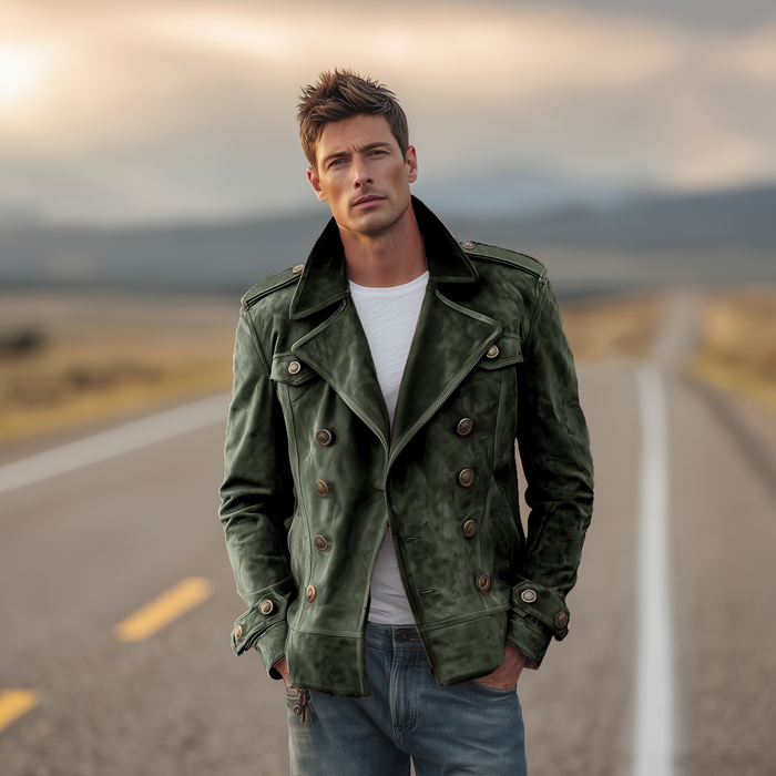 Momonosuke - Chaqueta Clásica Retro de Estilo Western Con Solapas y Doble Botonadura en Ante