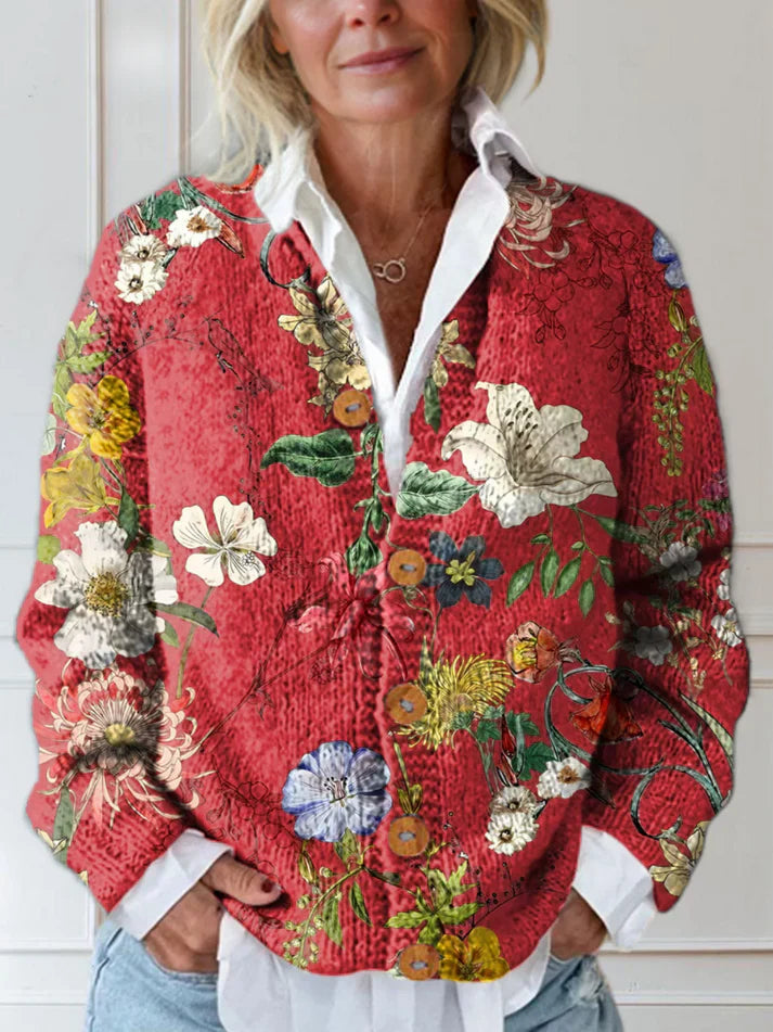 Gilly - Cárdigan Vintage Con Estampado Floral y Botones