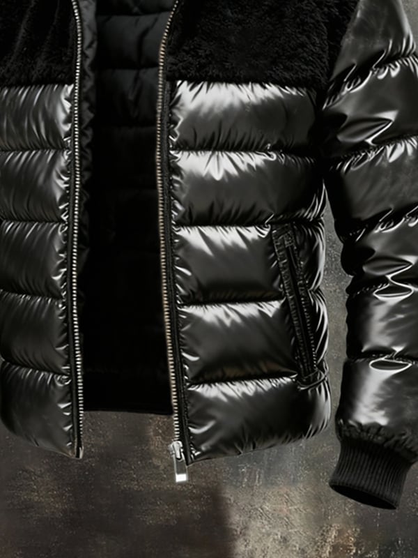 Maignan - Chaqueta Retro De Felpa Cálida Con Diseño Patchwork Para Exteriores