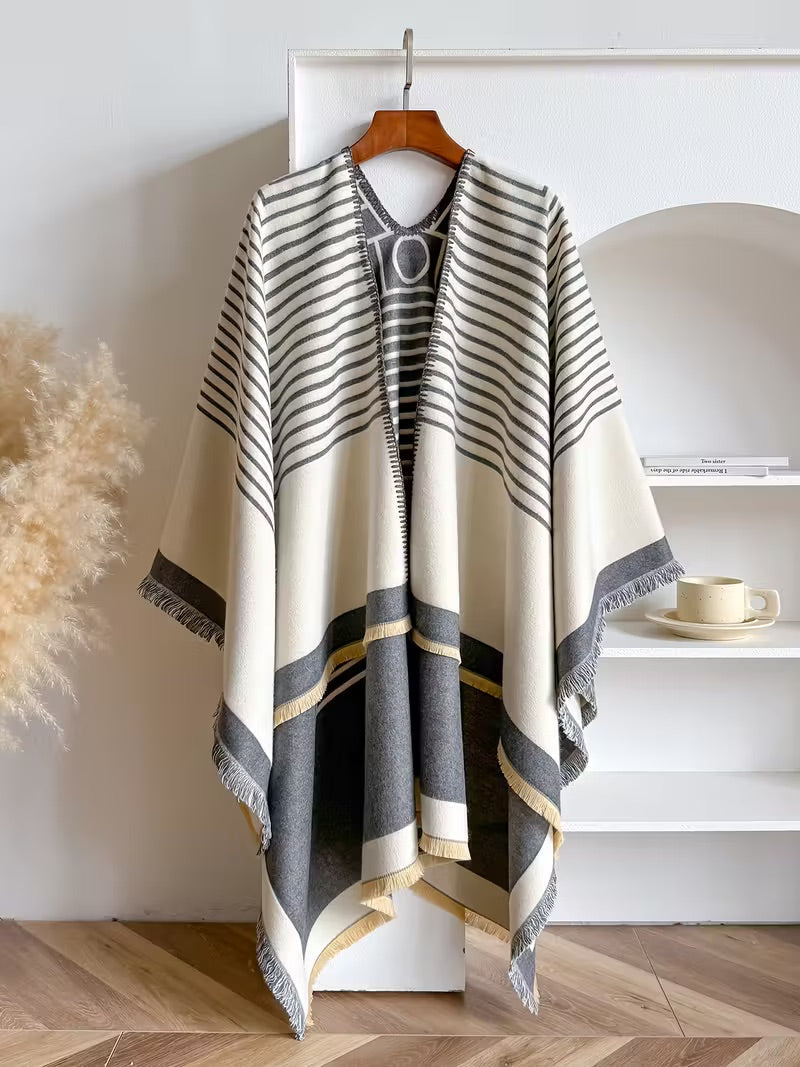 Taisija - Chal Reversible De Jacquard a Rayas En Imitación Cachemira