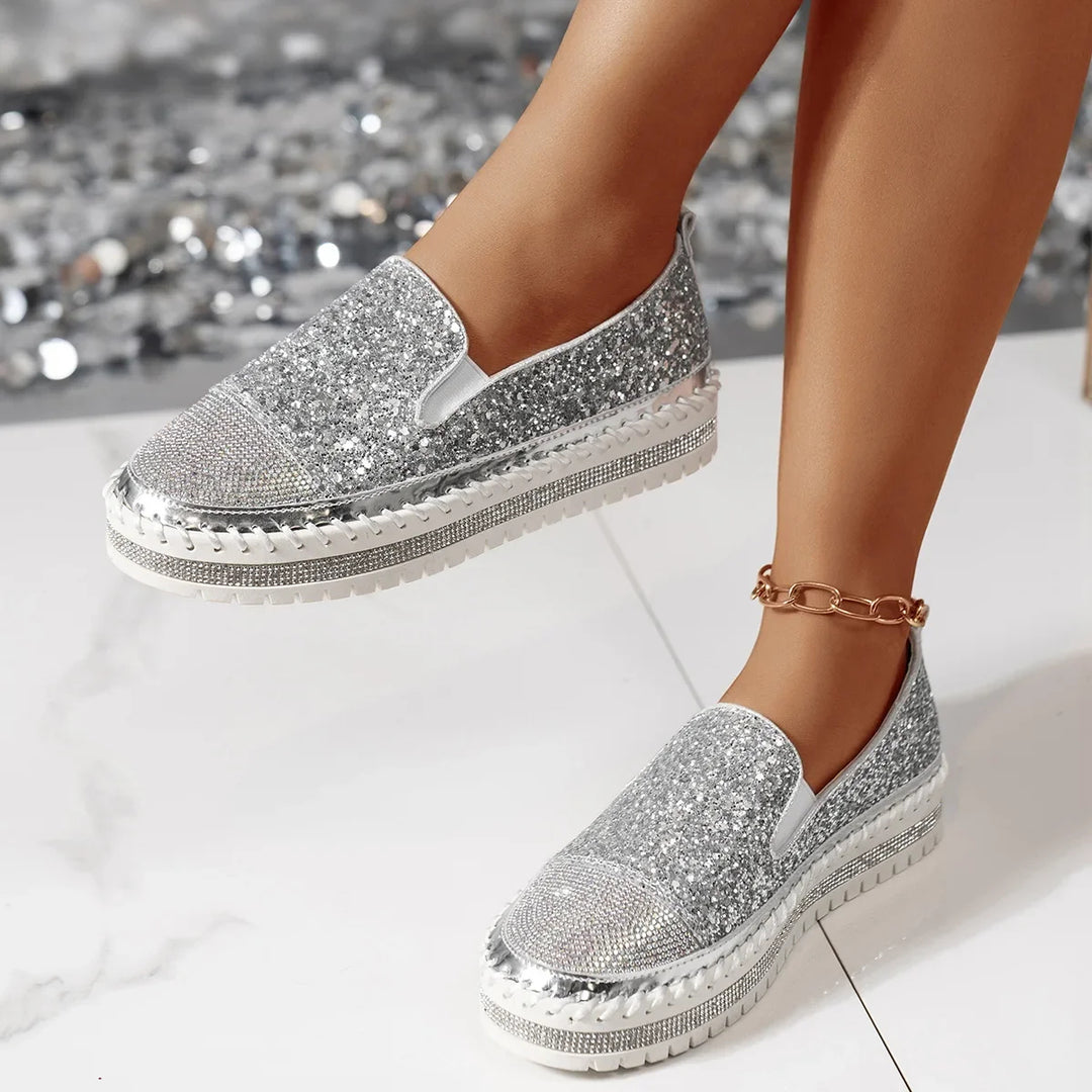 Lizka - Mocasines de Plataforma Con Purpurina y Pedrería