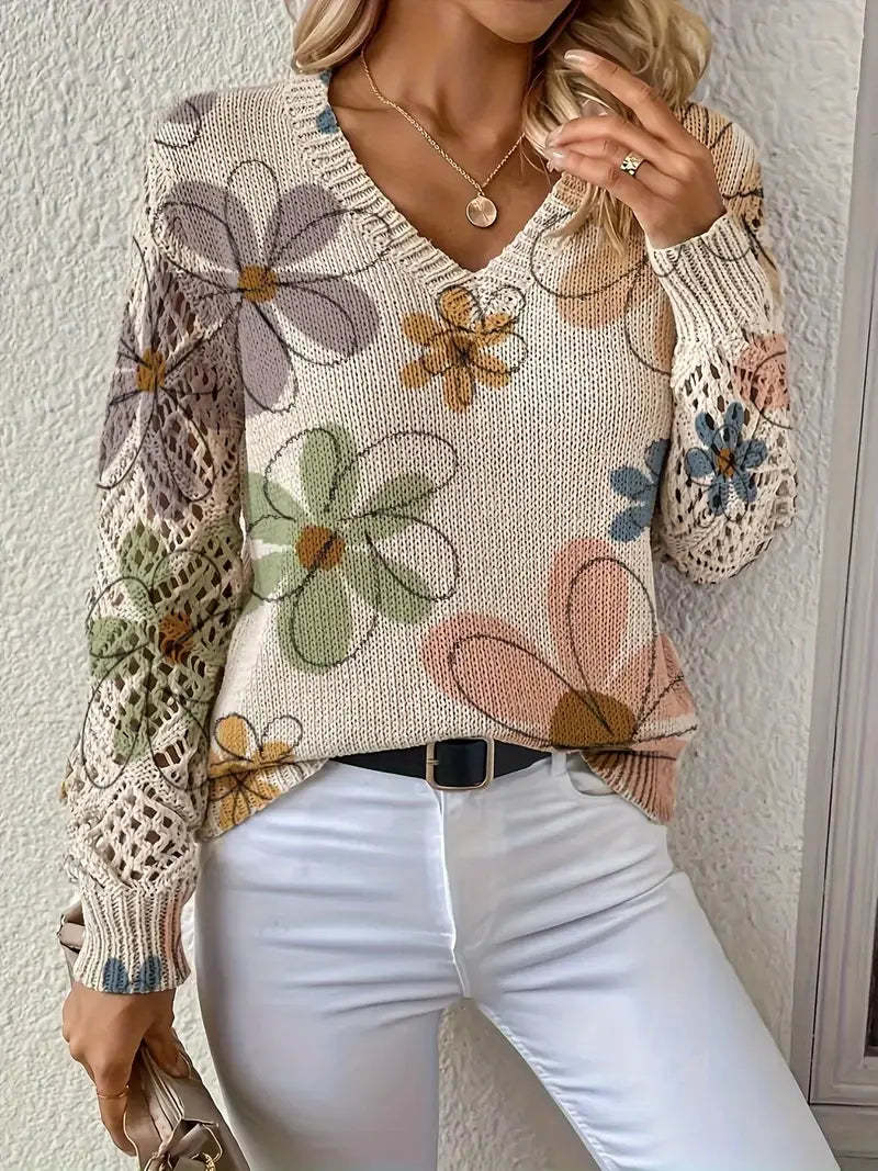 Marzena - Elegante Jersey De Manga Larga Con Estampado Floral