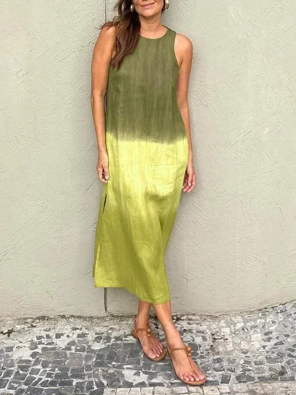 Melisa - Vestido De Algodón y Lino Con Cuello Redondo