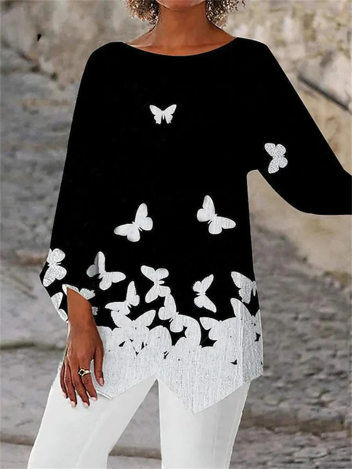 Soraya - Cuello redondo Y Manga Larga Camisa Estampada