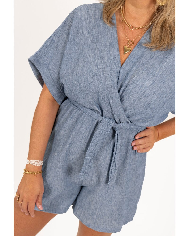 Lerusik - Playsuit De Lino De Manga Corta