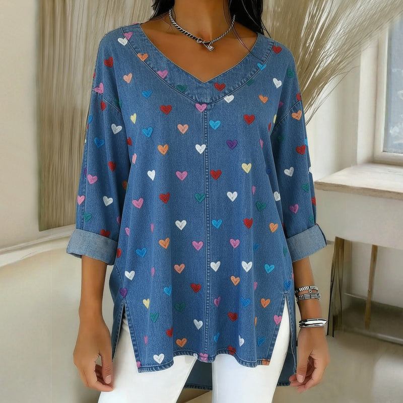 Kerry - Blusa Vintage Con Estampado De Corazones