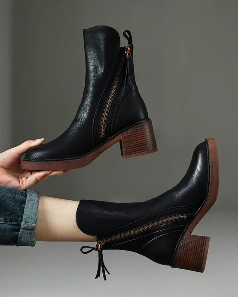 Pernelle - Botas De Cuero Con Tacón Cuadrado