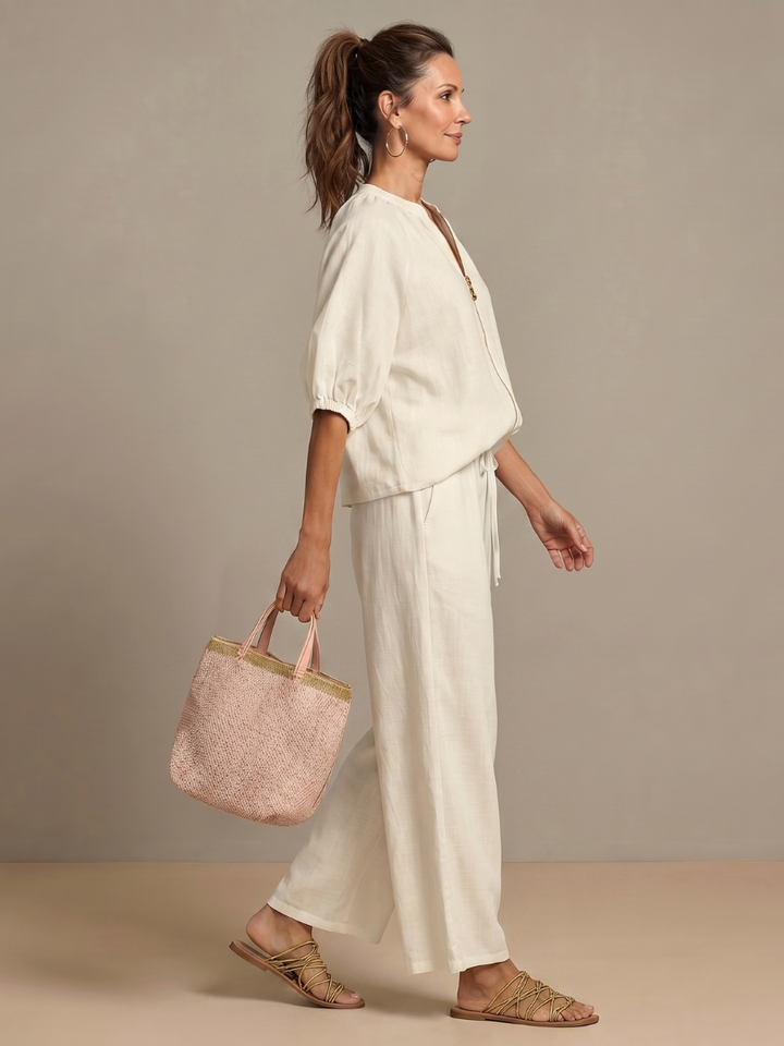 Sharina - Conjunto De Blusa Con Cremallera Y Pantalones De Pierna Ancha