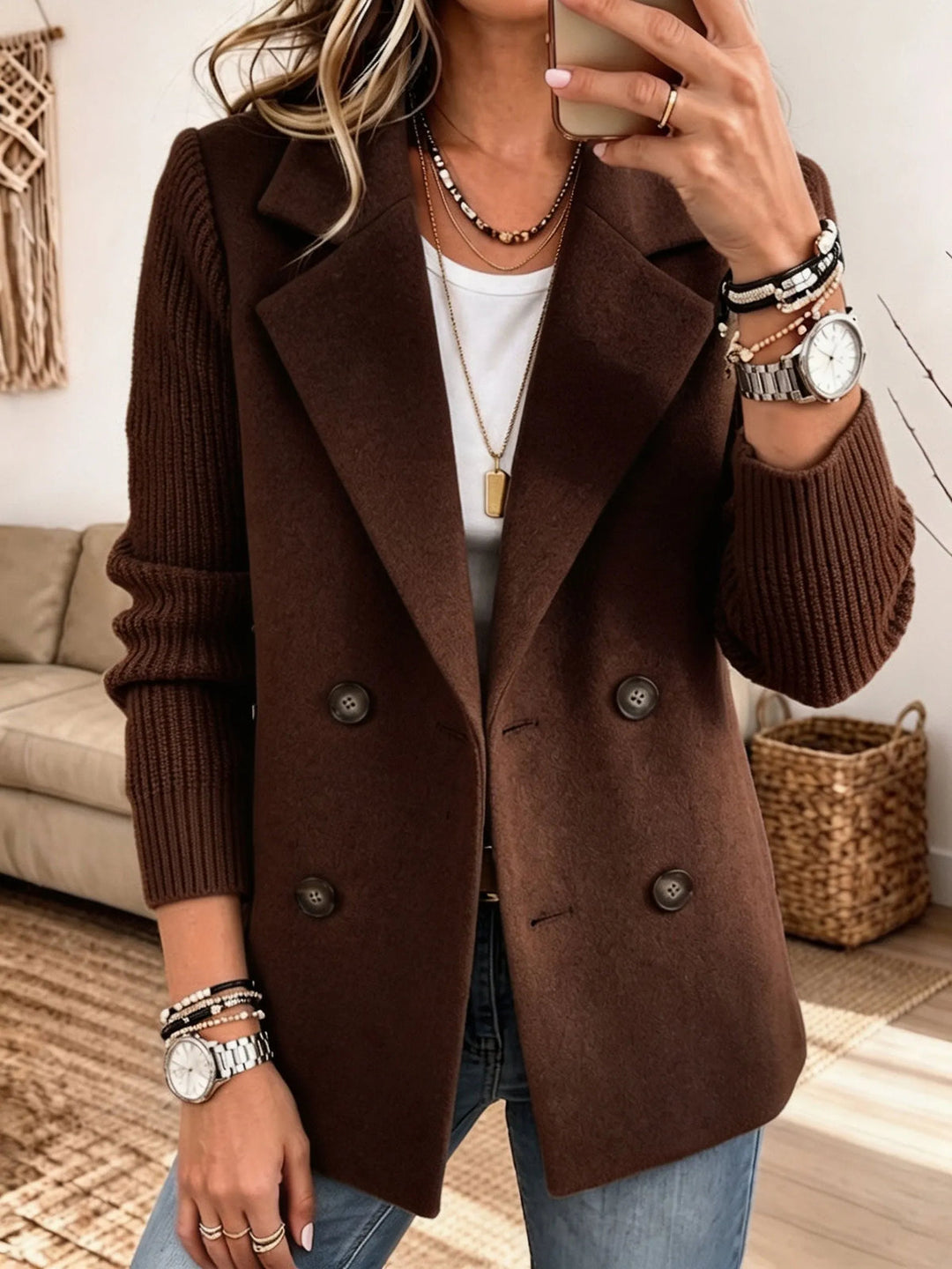 Winchell - Chaqueta De Otoño Elegante Con Mangas De Punto