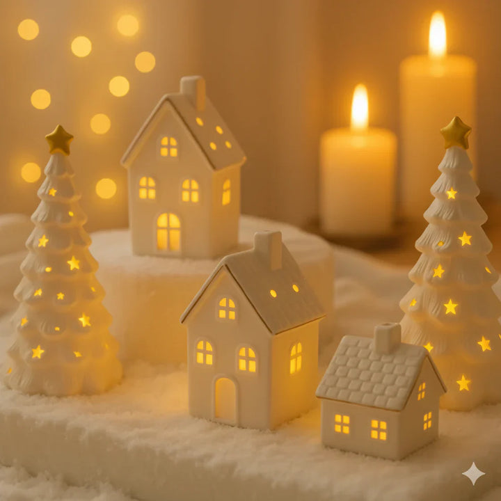 SnowLume - Conjunto Decorativo LED De Aldeas Navideñas De Cerámica