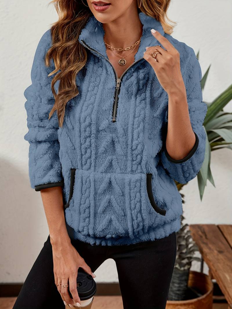 Naama - Jersey Elegante Con Medio Cremallera y Bolsillo
