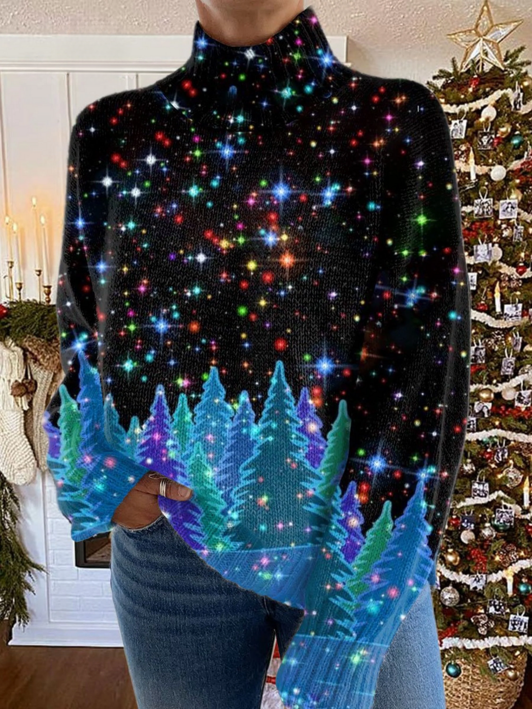 Helda - Jersey Navideño Con Estampado De Estrellas