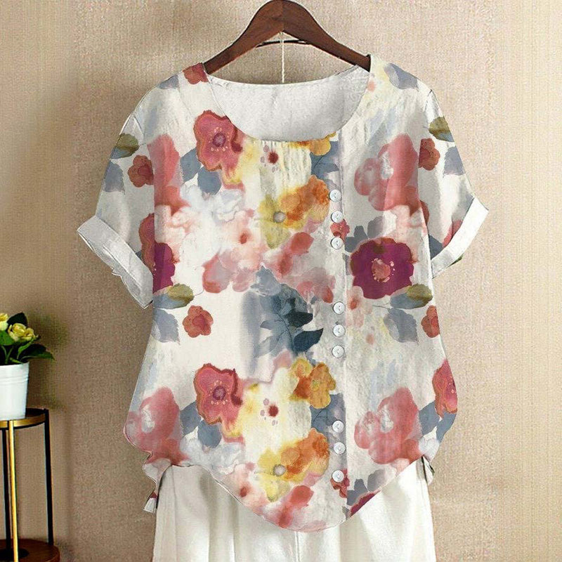 Zendaya - Blusa Informal Con Botones y Estampado Floral