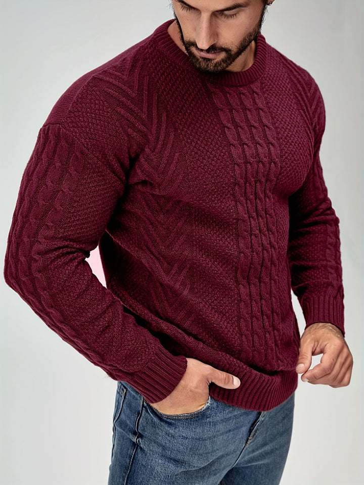 Eiduks - Jersey Clásico de Cuello Redondo Con Punto Trenzado