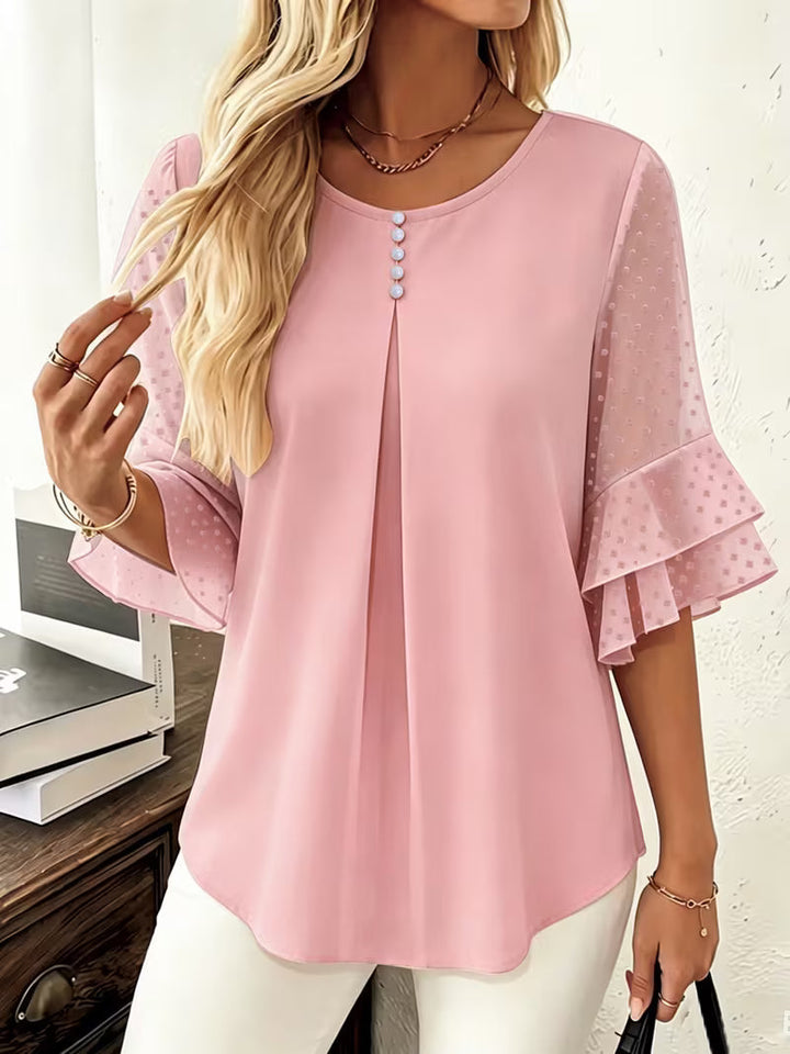 Hurley - Blusa de Cuello Redondo Con Mangas Transparentes Con Volantes