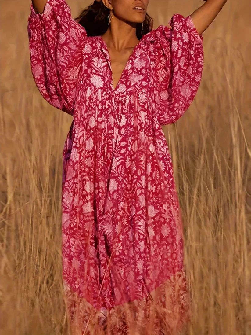 Janna - Vestido Midi Con Estampado Floral y Escote En V