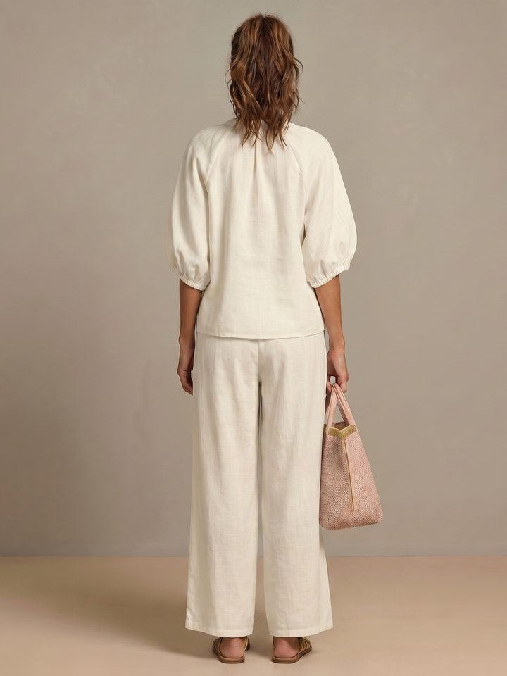 Sharina - Conjunto De Blusa Con Cremallera Y Pantalones De Pierna Ancha