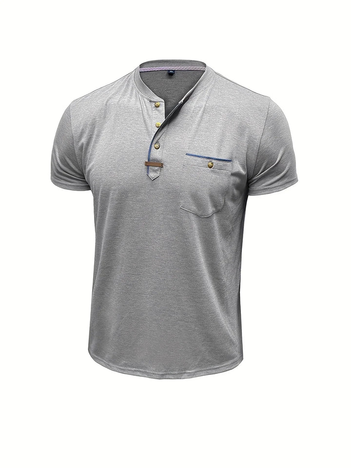 Saxon - Camiseta Elegante De Cuello Redondo Con Bolsillo