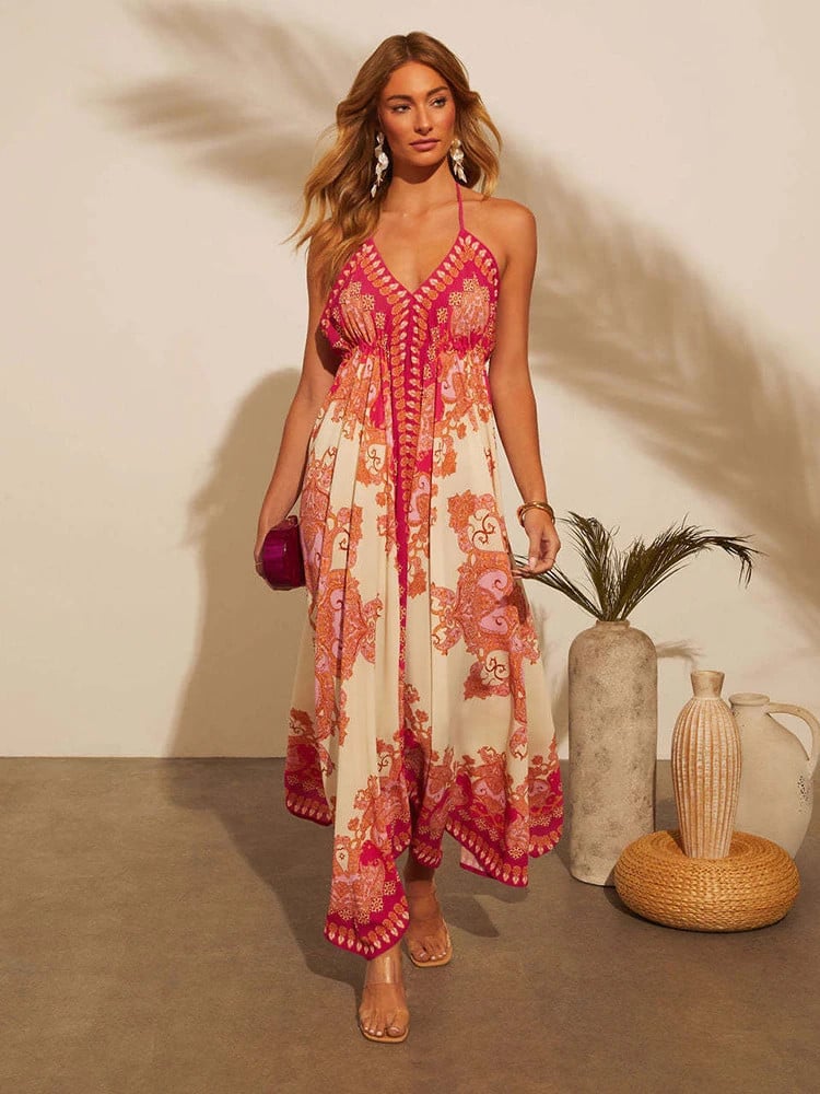 Delfina - Vestido Largo Bohemio de Verano con Cuello en V