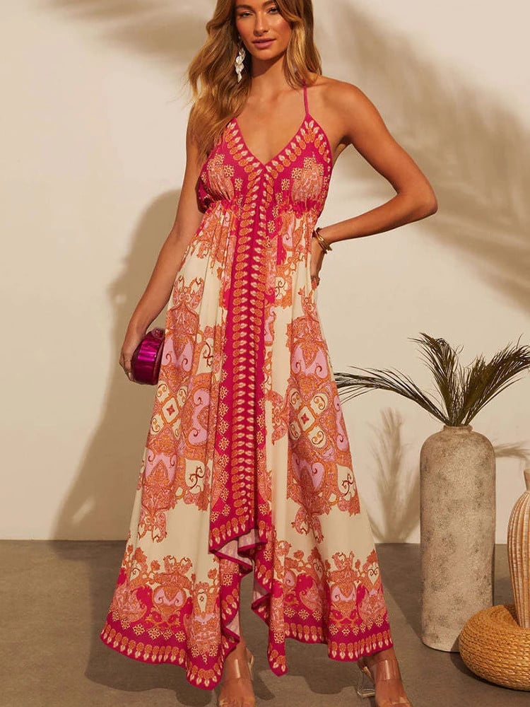 Delfina - Vestido Largo Bohemio de Verano con Cuello en V