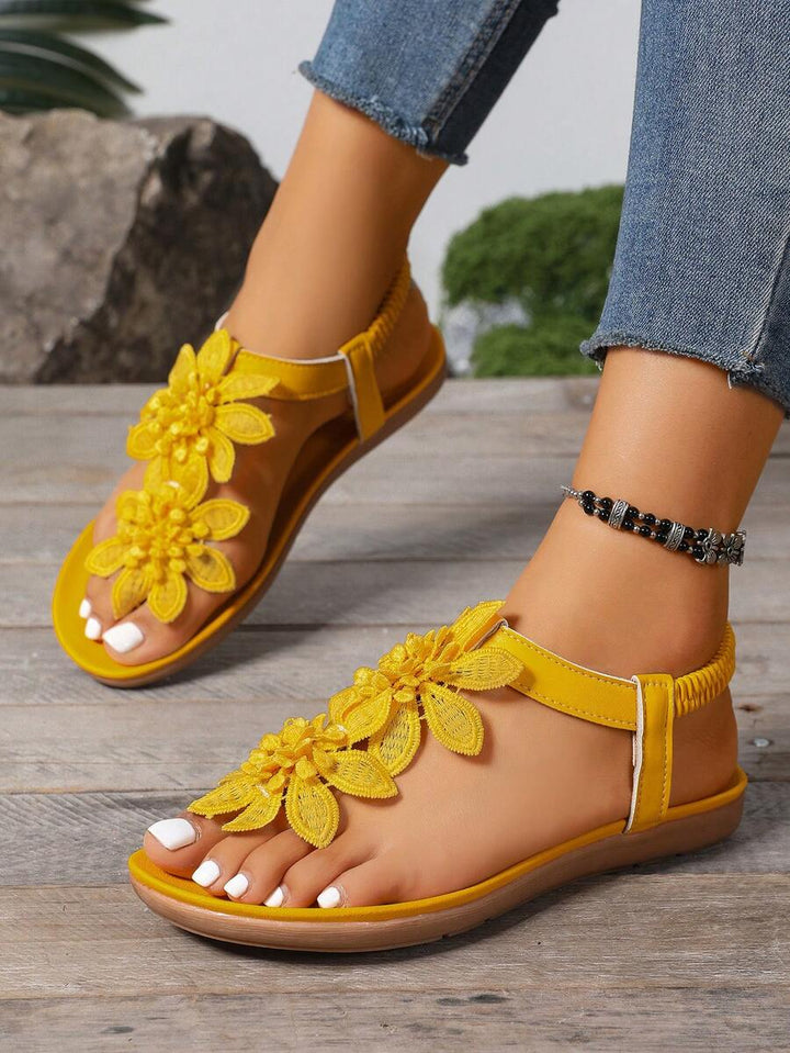 Arabela - Sandalias Ortopédicas Con Flores Aplicadas