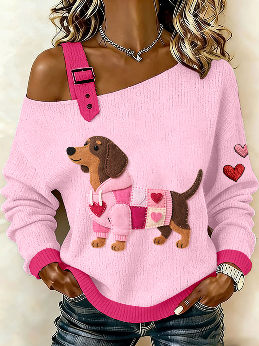 Nahlina - Top de Punto con Diseño de Dachshund inspirado en San Valentín