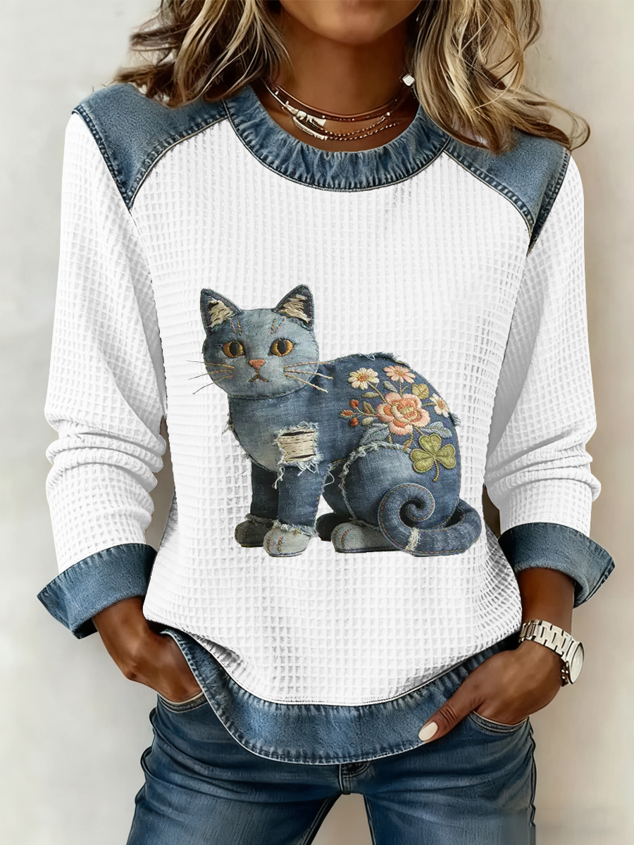 Karmela - Top Vintage Con Estampado de Patchwork de Denim