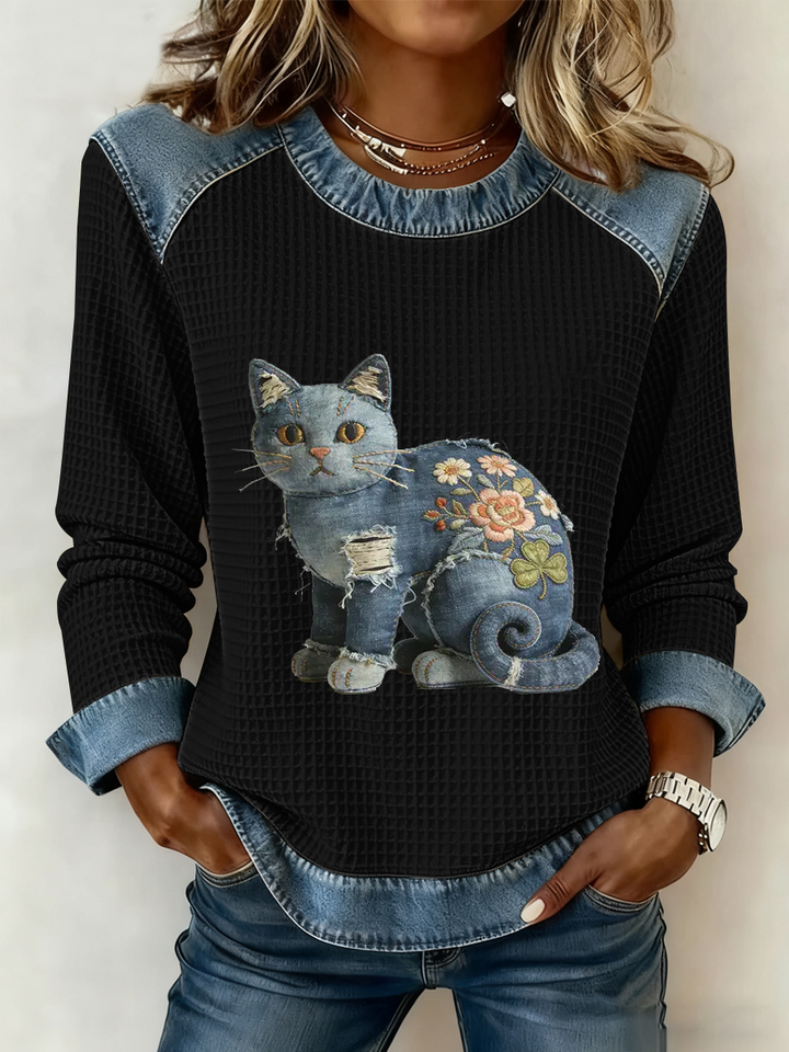Karmela - Top Vintage Con Estampado de Patchwork de Denim