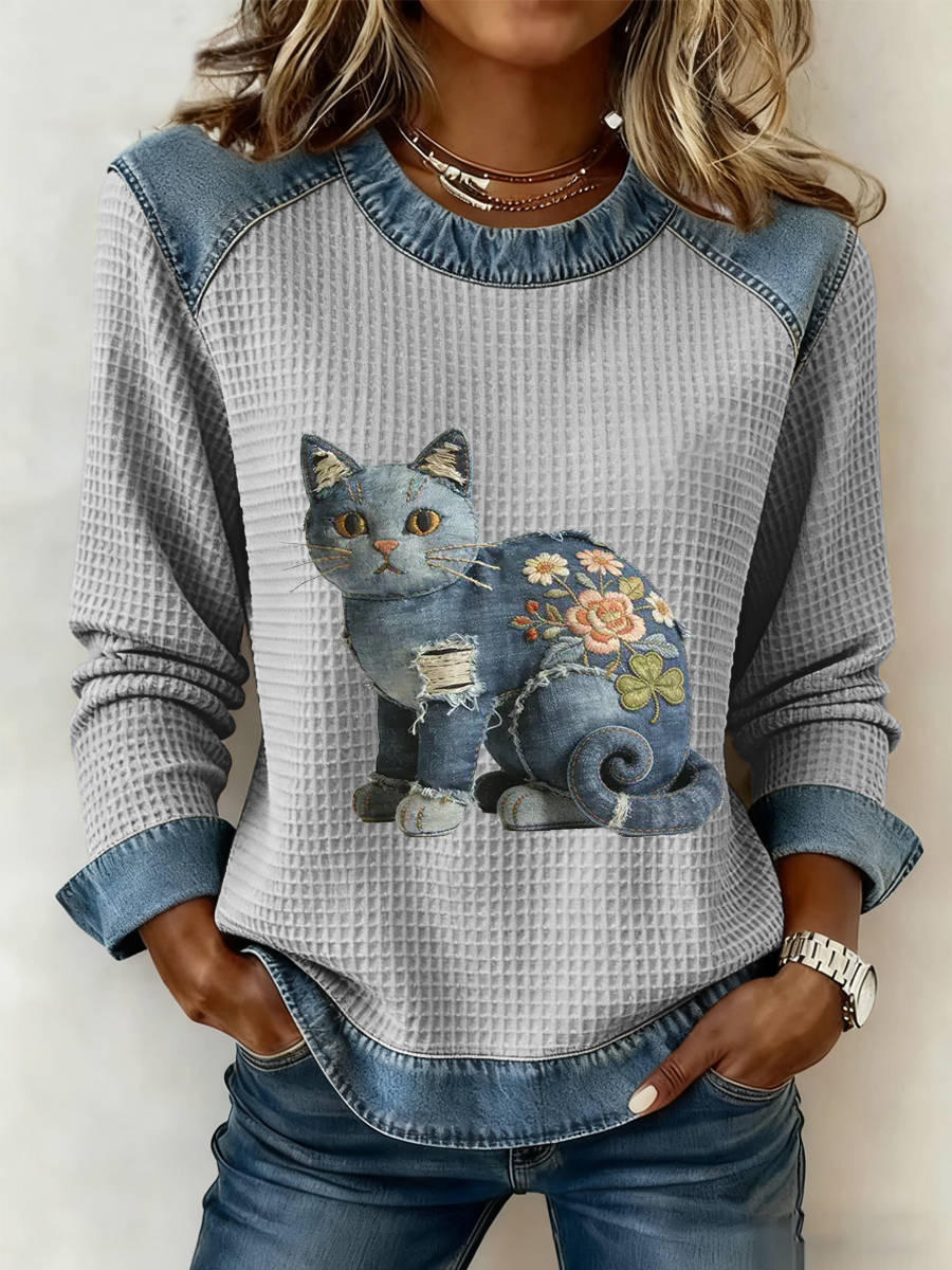Karmela - Top Vintage Con Estampado de Patchwork de Denim
