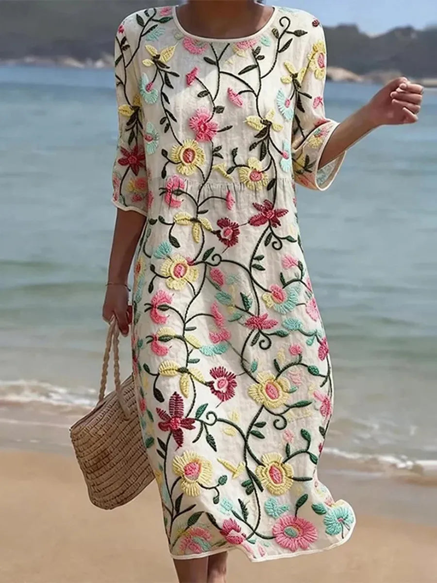 Jilynn - Vestido Largo Con Bordados Florales