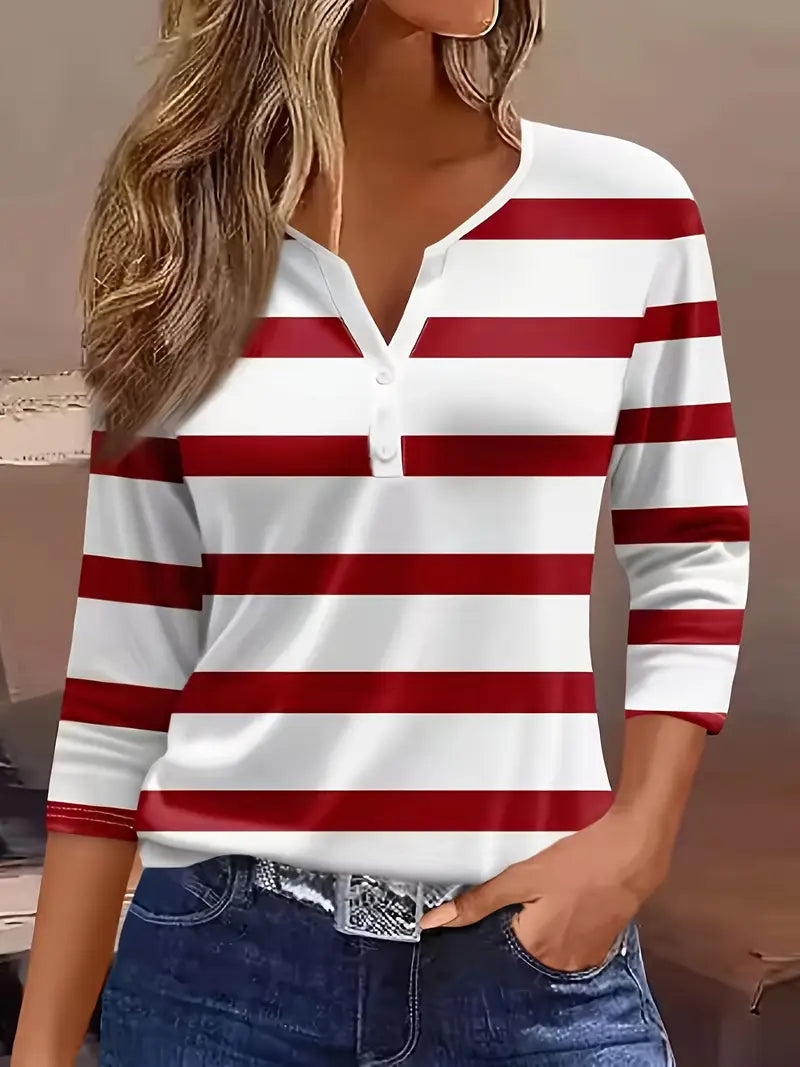 Dakota - Camiseta Informal Con Cuello En V Y Estampado A Rayas