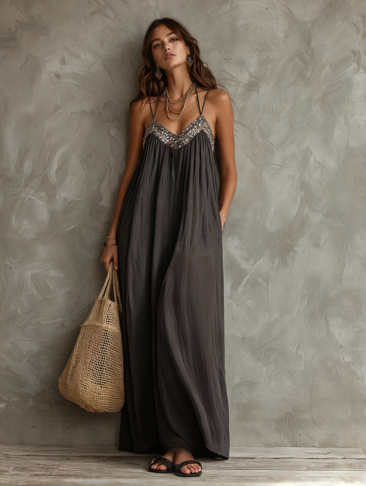 Noreene - Vestido Largo Informal De Tejido Trenzado Con Cuello En V
