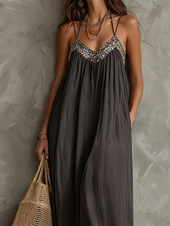 Noreene - Vestido Largo Informal De Tejido Trenzado Con Cuello En V