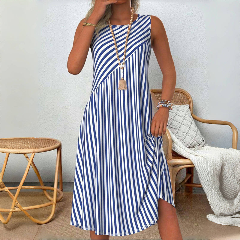 Emeely - Vestido Informal Sin Mangas A Rayas