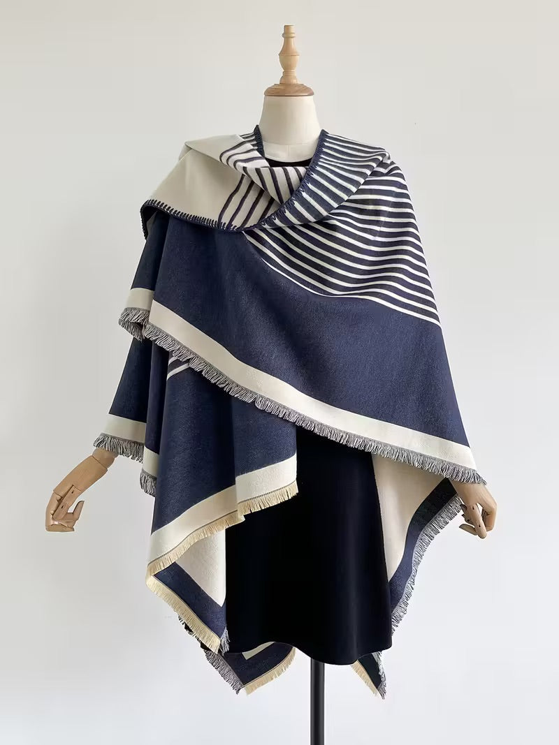 Taisija - Chal Reversible De Jacquard a Rayas En Imitación Cachemira