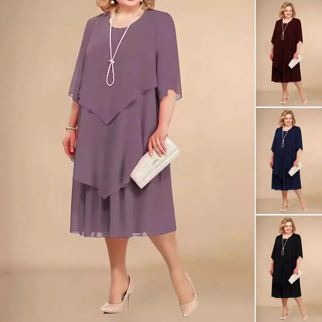 Leva - Elegante Vestido De Gasa Con Capas Irregulares