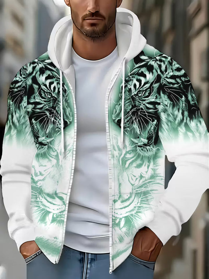 Luciano - Sudadera Con Capucha y Estampado De Tigre Con Cremallera