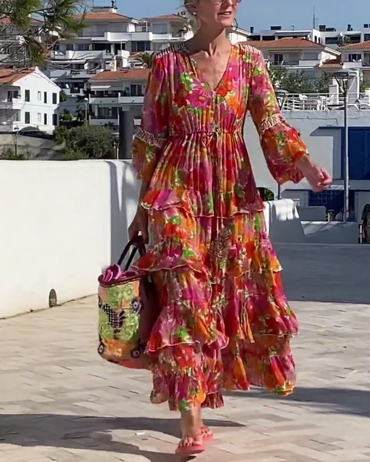 Arias - Vestido con Cuello en V y Volantes
