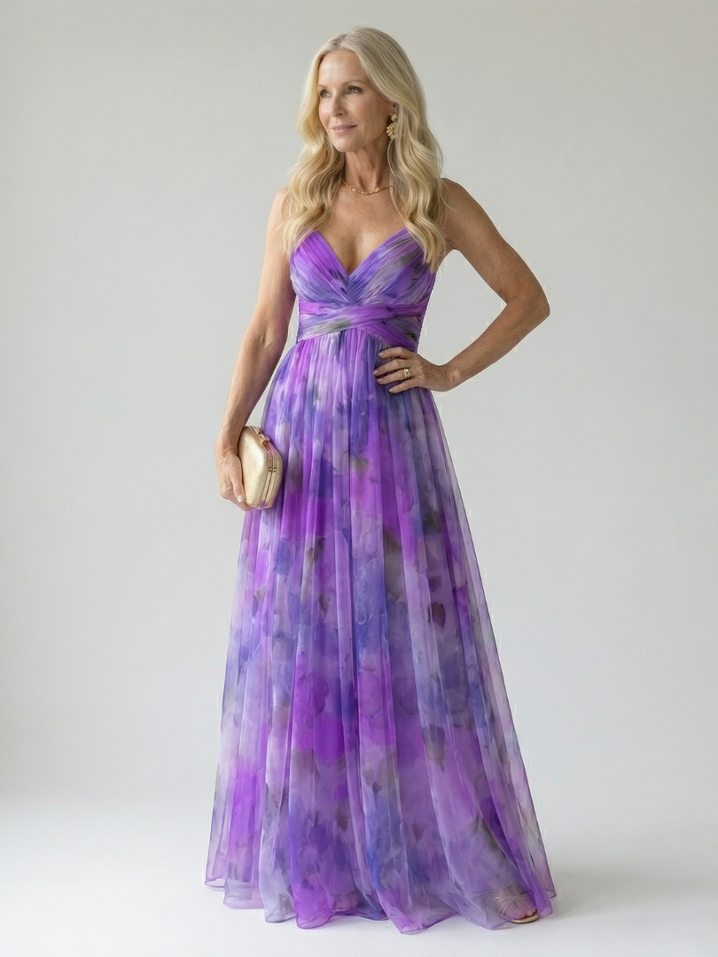 Xeenia - Elegante Vestido Largo De Gasa Con Aberturas