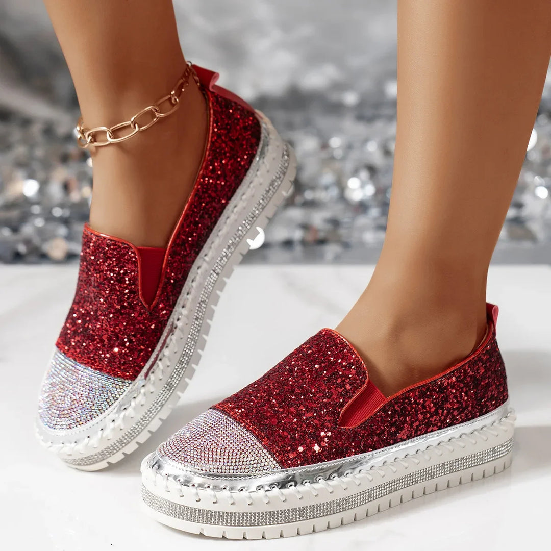 Lizka - Mocasines de Plataforma Con Purpurina y Pedrería
