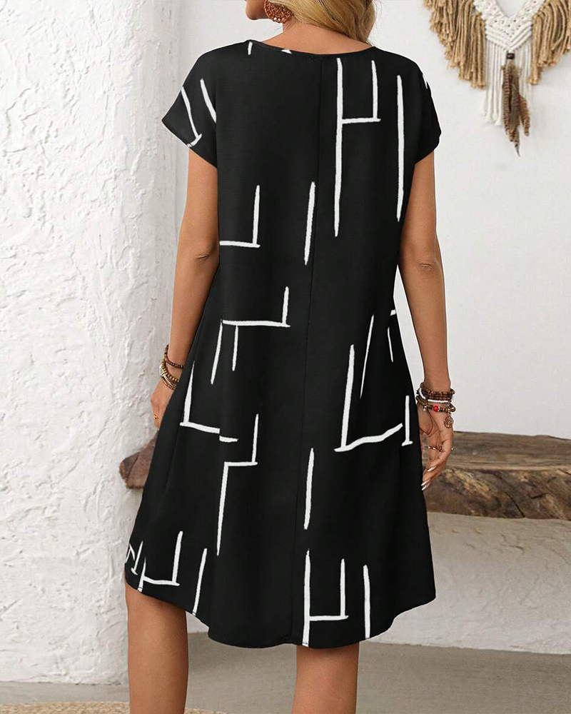 Ainee - Vestido De Verano Estampado Con Cuello Redondo