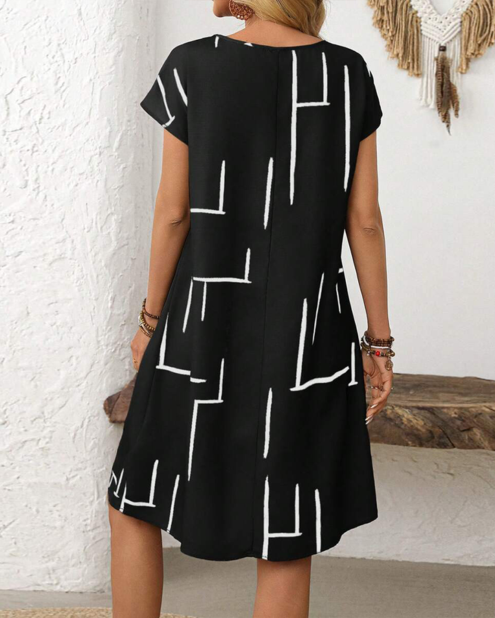 Ainee - Vestido De Verano Estampado Con Cuello Redondo